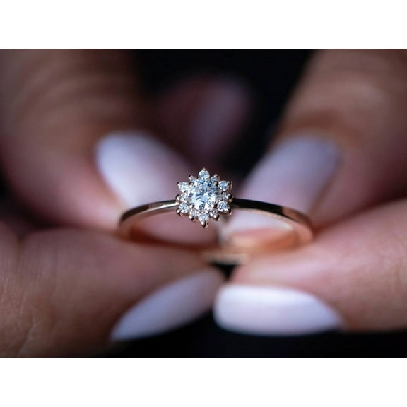 Sparkle Jewels Round Cubic Zirconia Women's Dainty Flower Engagement Ring 14K White Gold Finish