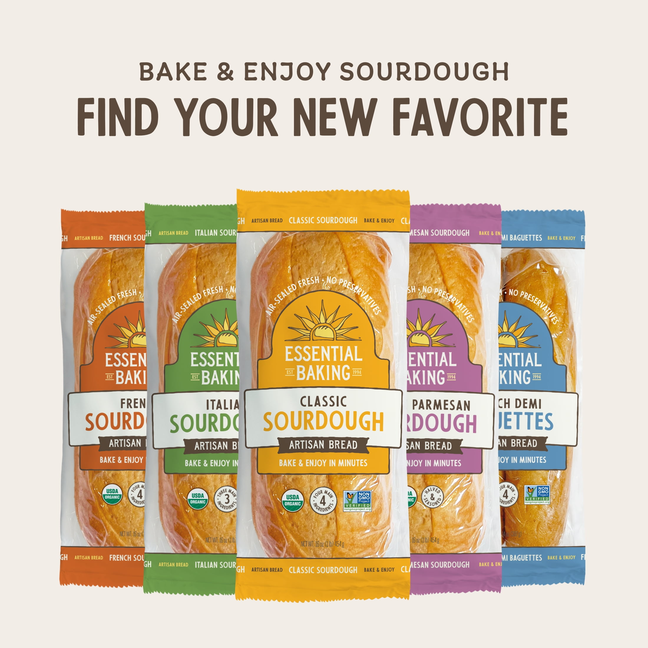 Essential Bake at Home Sourdough Bread, Certified Organic, Non-GMO, Shelf-Stable, 16 oz, 4 Pack