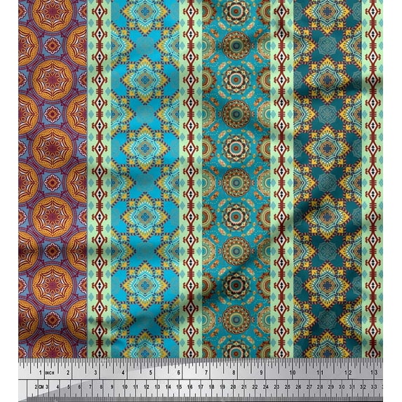 Soimoi polyester Crepe Fabric Stripe,Ikat & Mandala Kaleidoscope Print Sewing Fabric Yard 52 Inch Wide