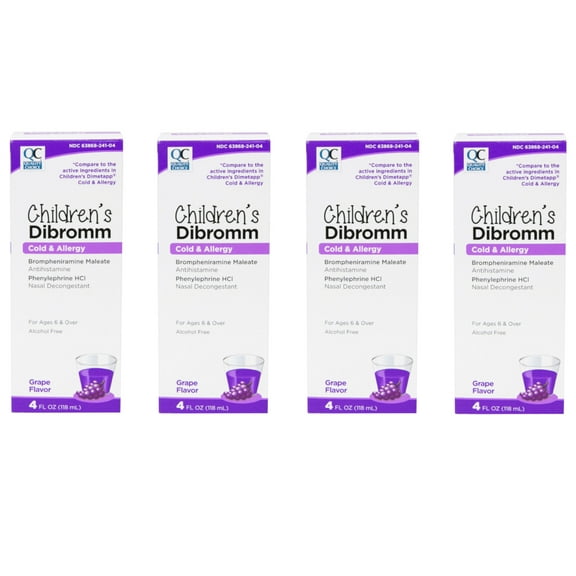 4 Pack - Quality Choice Children's Dibromm Cold & Allergy Liquid Grape 4 fl oz Each