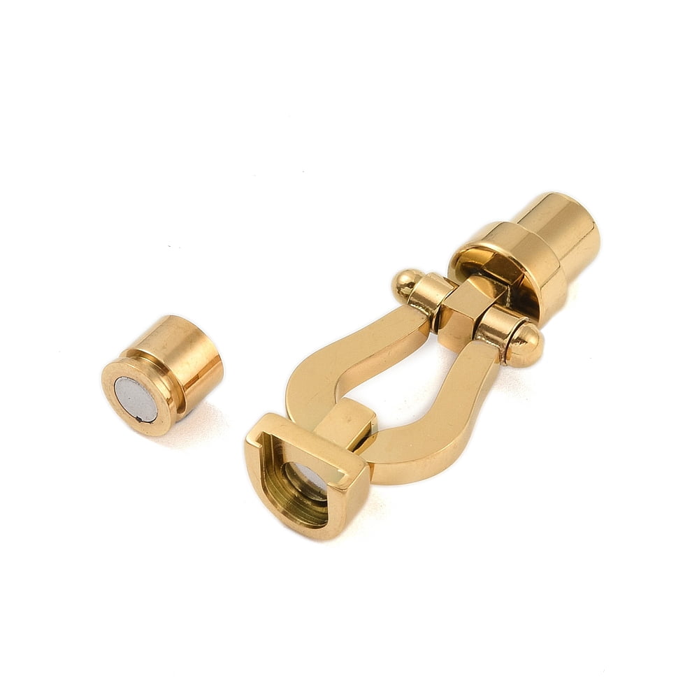 10 pc Ion Plating(IP) 304 Stainless Steel Magnetic Clasps with Glue-in Ends Real 18K Gold Plated 38.5x13.5x8.5mm Hole: 5mm