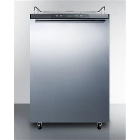 Freestanding residential beer dispenser, auto defrost w/digital thermostat, SS door, horizontal handle, and black cabinet; no tapping equipment included