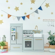 Teamson Kids Little Chef Charlotte Modern Play Kitchen with Realistic Stove, Sink, Fridge & Accessories, Gray/Gold