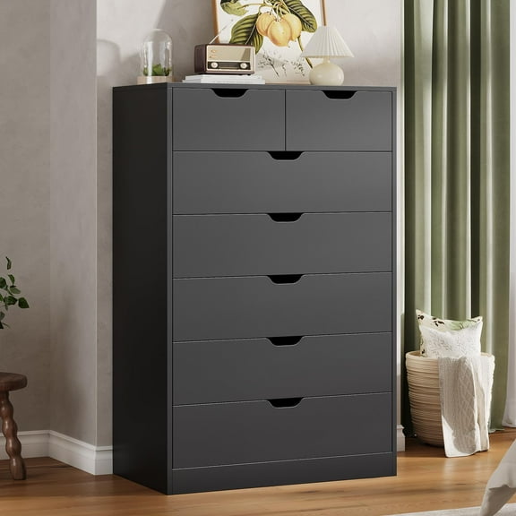 Afuhokles Tall 7 Drawer Dresser, Black Modern Chest of Drawers for Bedroom
