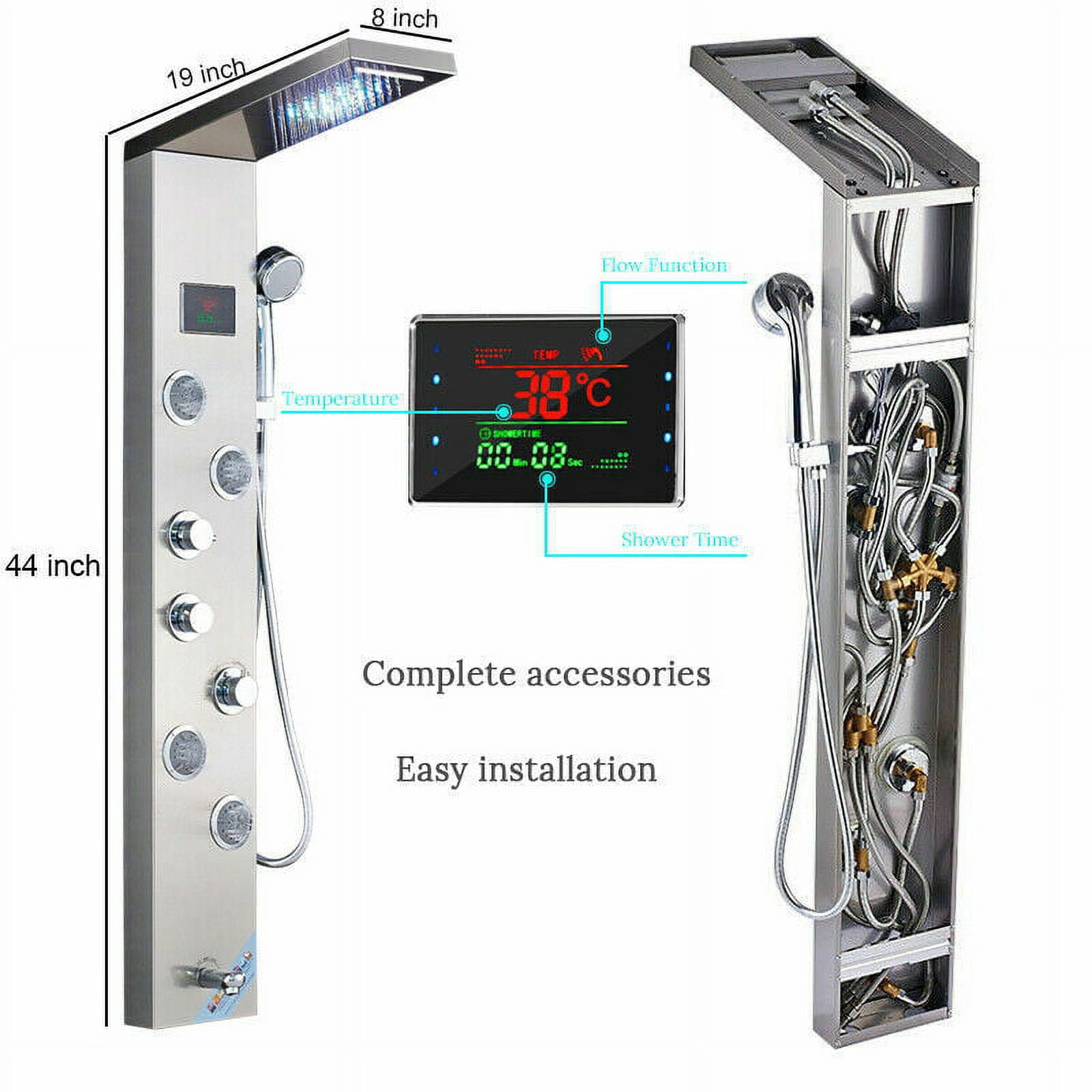Senlesen Brushed Nickel Shower Panel Tower LED Rain Waterfall Massage System Body Tub Tap