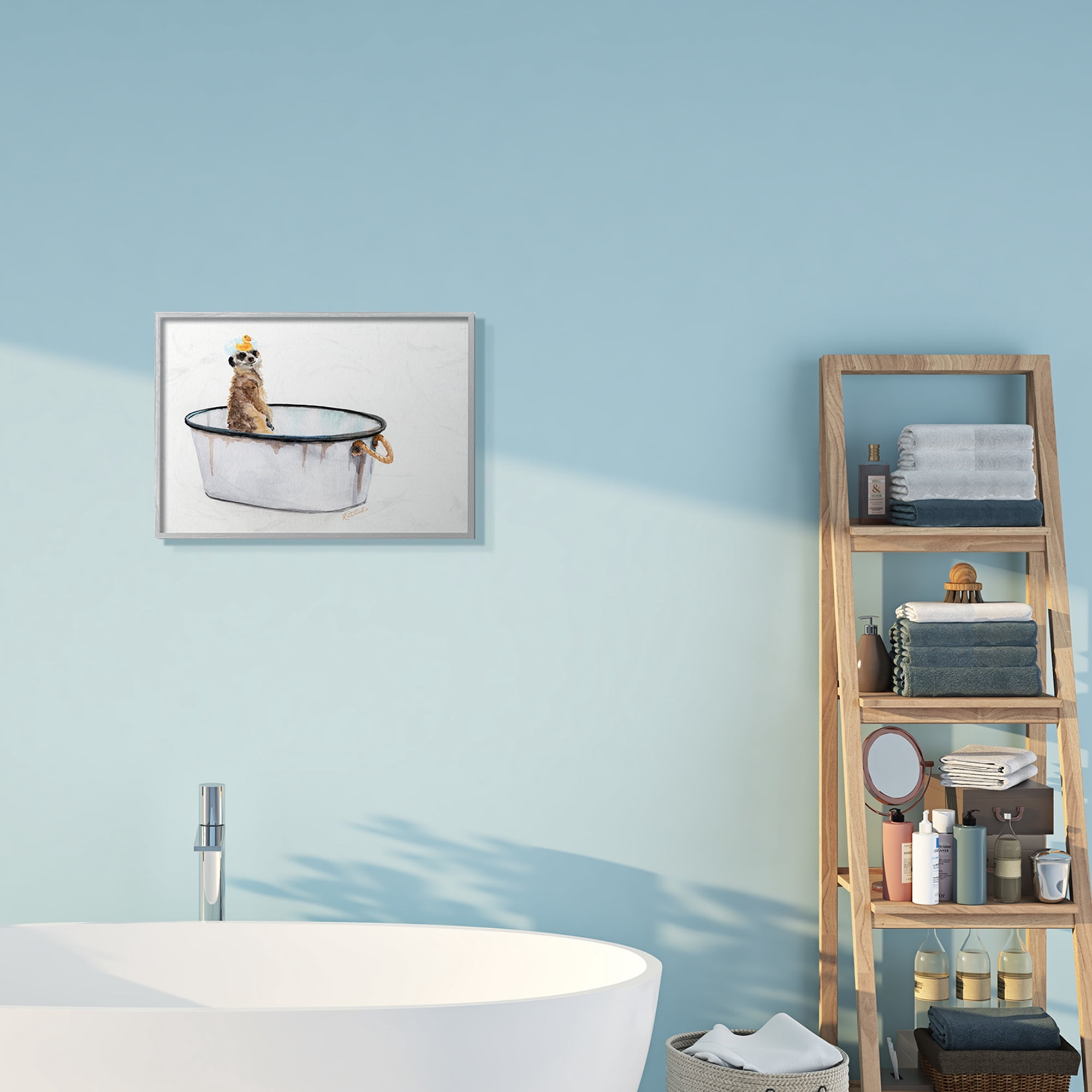 Stupell Industries Meerkat Bubble Bath Vintage White Tin Tub Grey Framed, 16 x 20, Design by Jennifer Redstreake