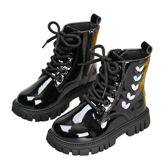 MEZZALL Child Winter Girls Ankle Boots With Floral Leather Upper Lace Up Design Side Zipper Easy Wear Autumn Winter Fashion Footwear Toddler To Kids Trendy Outdoor Solid Color Shoes