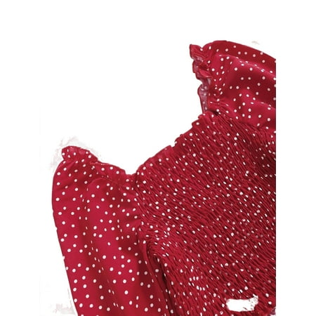 

Boho Polka Dot Square Neck Top Long Sleeve Burgundy Toddler Girls Blouses (Girl s)