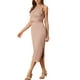 thumbnail image 4 of INSPIRAR CHIC Vestido de fiesta de cóctel midi sin mangas con lazo en la cintura y cuerpo ajustado para mujer en color caqui M, 4 of 6