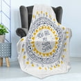 thumbnail image 4 of Saying Soft Flannel Fleece Throw Blanket, Romantic Retro Inspired Aztec Pattern Circle with Love Wish Phrase Print, Cozy Plush for Indoor and Outdoor Use, 60" x 80", Yellow Blue, by Ambesonne, 4 of 5