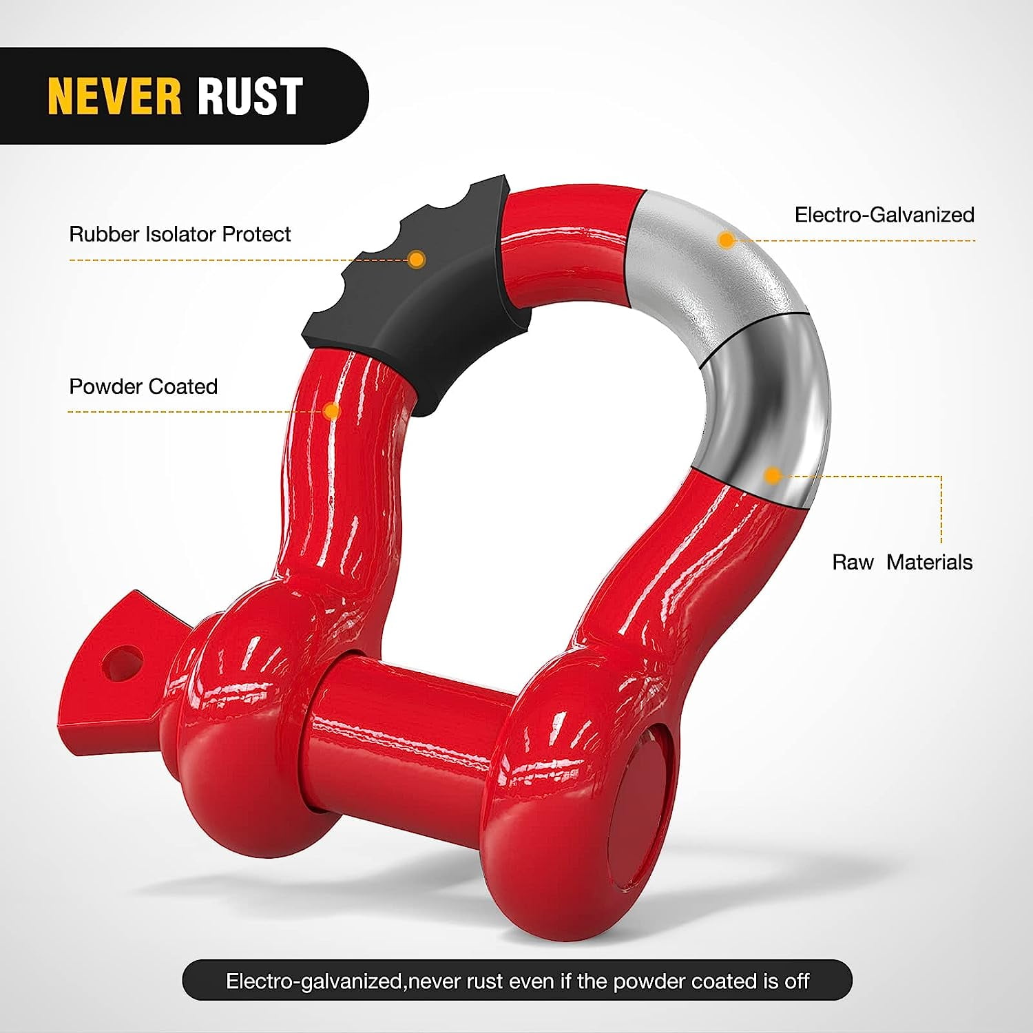 Nilight 2 Pack 3/4" D-Ring Shackle 4.75 Ton (9500 Lbs) Capacity with 7/8" Pin Heavy Duty Off Road Recovery Shackle with Isolators & Washer Kit for Jeep Truck Vehicle, Red