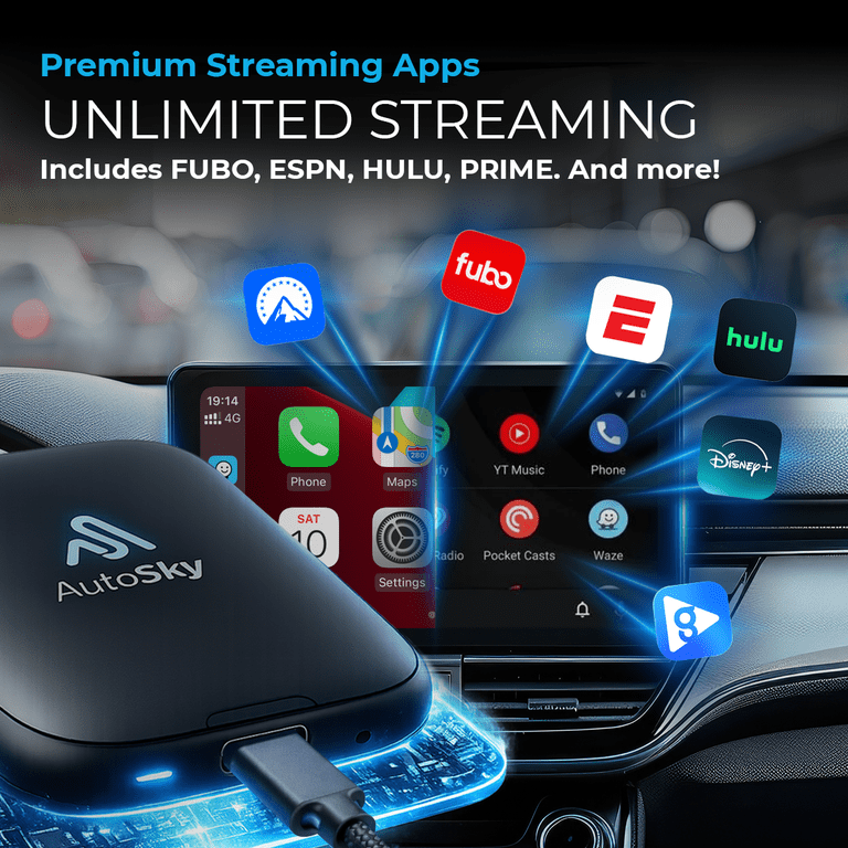 AutoSky, Wireless CarPlay and Android Auto Adapter, 41-110, Black AutoSky, Wireless CarPlay and Android Auto Adapter, 41-110, Black
