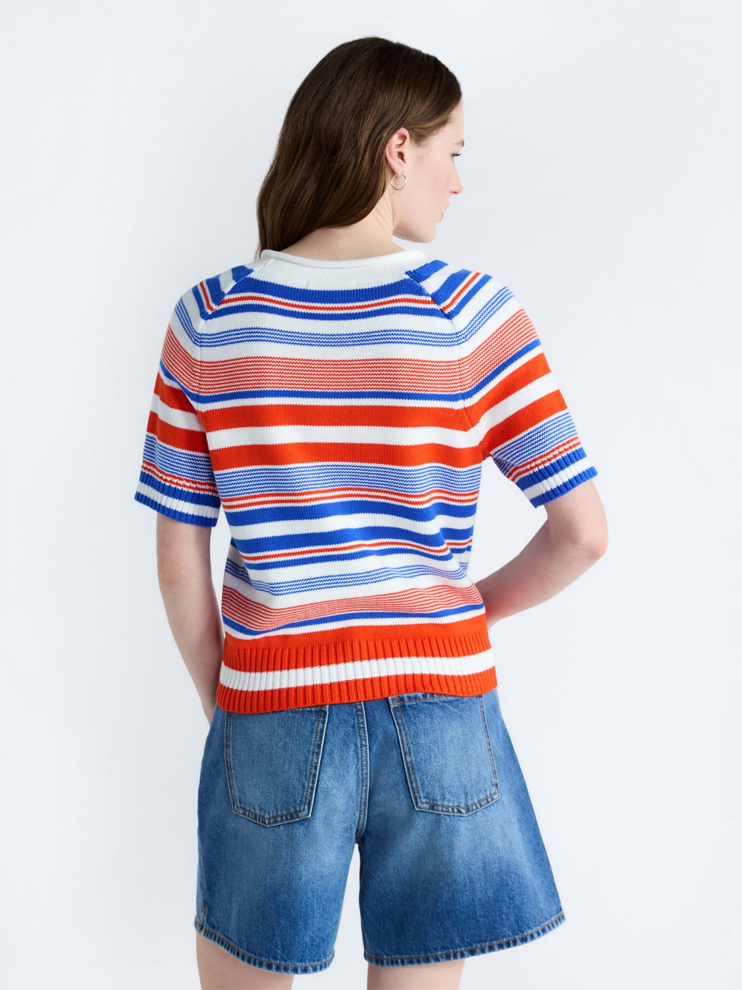 Free Assembly Women's and Women's Plus Roll Neck Cotton Sweater with Short Sleeves, Sizes XS-4X