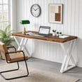 thumbnail image 4 of 55 Inch Heavy Duty Writing Computer Desk Modern Simple Home Office Desk With Z-Shaped Metal Leg Study Workstation (Walnut & White), 4 of 8