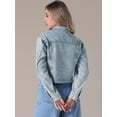 thumbnail image 4 of Unique Bargains Women's Cropped Washed Lightweight Frayed Hem Denim Jacket S Light Blue, 4 of 7