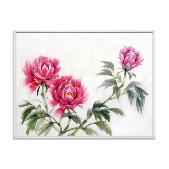 Designart 'Three Vintage Red Peonies Flowers' Traditional Framed Canvas Wall Art Print