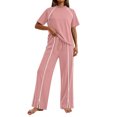 thumbnail image 2 of TaTaai Women's Summer Solid Color Short Sleeve Top Wide Leg Pants Mesh Splicing Casual Sport 2 Piece Outfit Soft Comfortable for Daily Wear Gift, 2 of 7