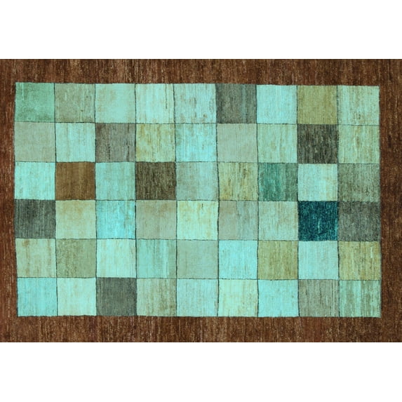 Ahgly Company Indoor Rectangle Checkered Light Blue Modern Area Rugs, 8' x 12'