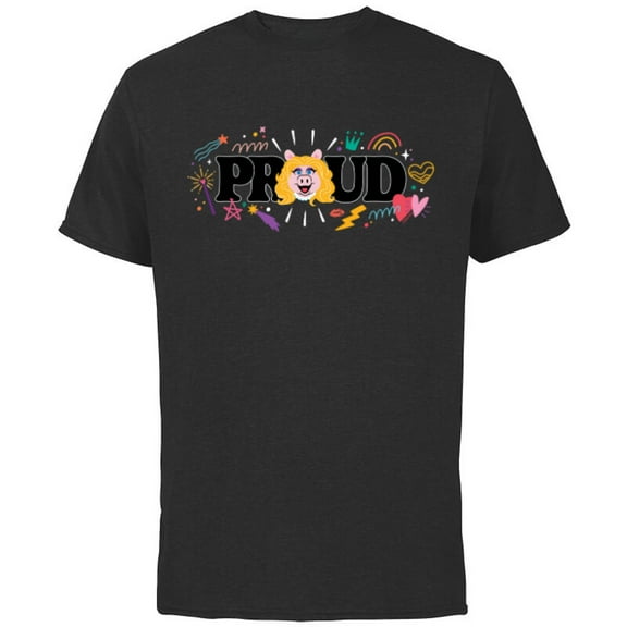 Disney Muppets Pride Miss Piggy Proud Rainbow Doodles - Short Sleeve Cotton T-Shirt for Adults - Customized-Black