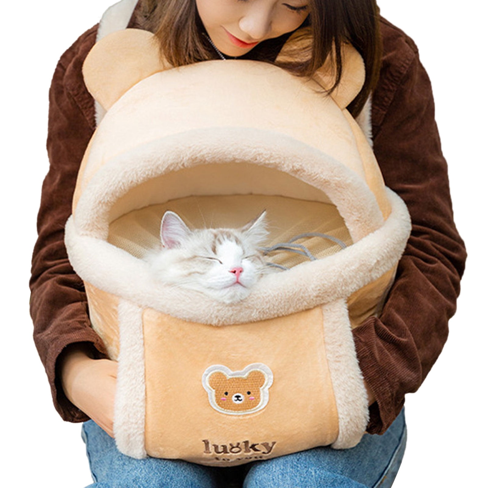 Carrier Bag for Plush Outdoor Backpack Carrier Dog Travel Bag Winter Autumn Windproof Carrier with Hand Warmer