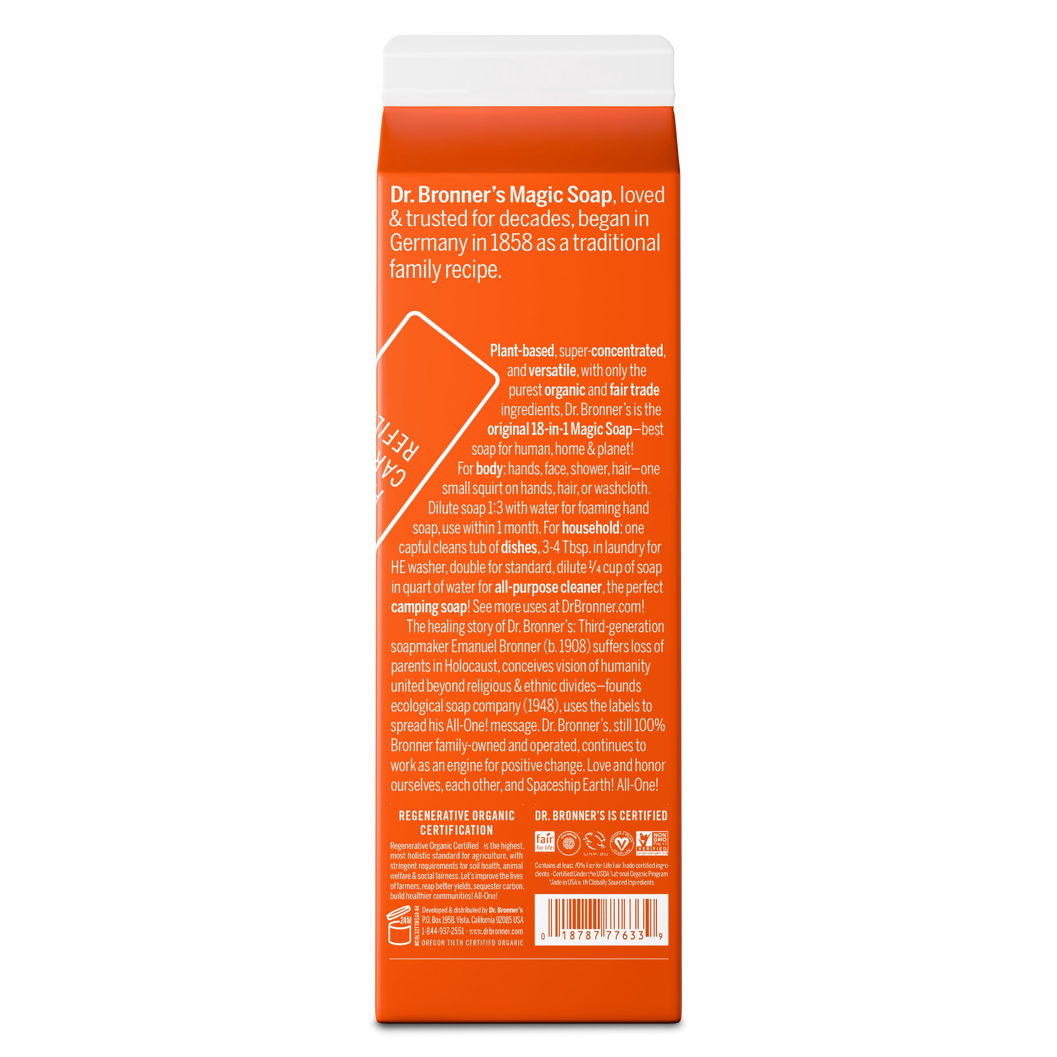 Dr.Bronner's Magic Soap Refill, Tea Tree, Pure-Castile Body Wash Liquid Soap, 32 fl oz