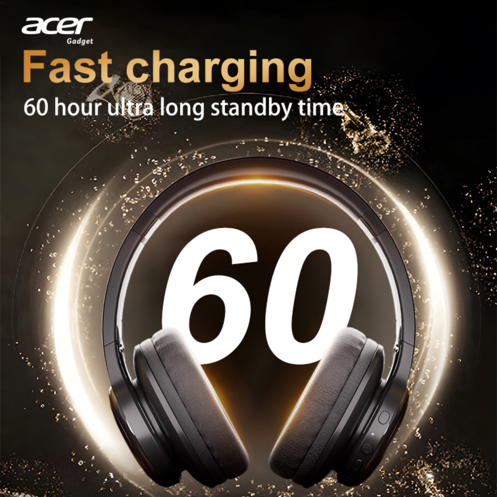 Acer Over-ear Headphones with 60H Playtime, Hi-Res Audio Foldable and Comfortable, Black