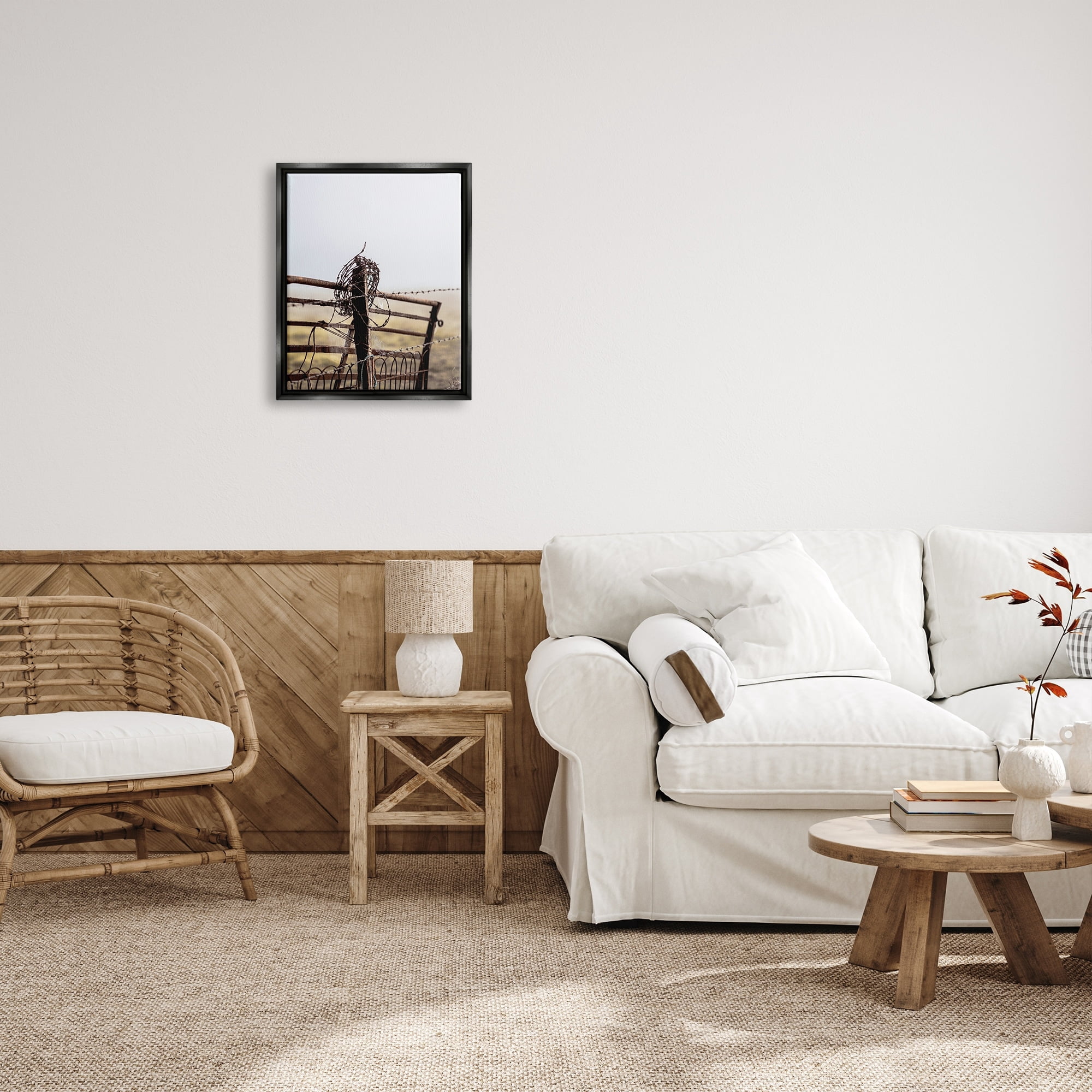 Stupell Industries Rural Meadow Fence Barbed Wire Countryside Photography Photograph Jet Black Floating Framed Canvas Print Wall Art, Design by Leah Straatsma