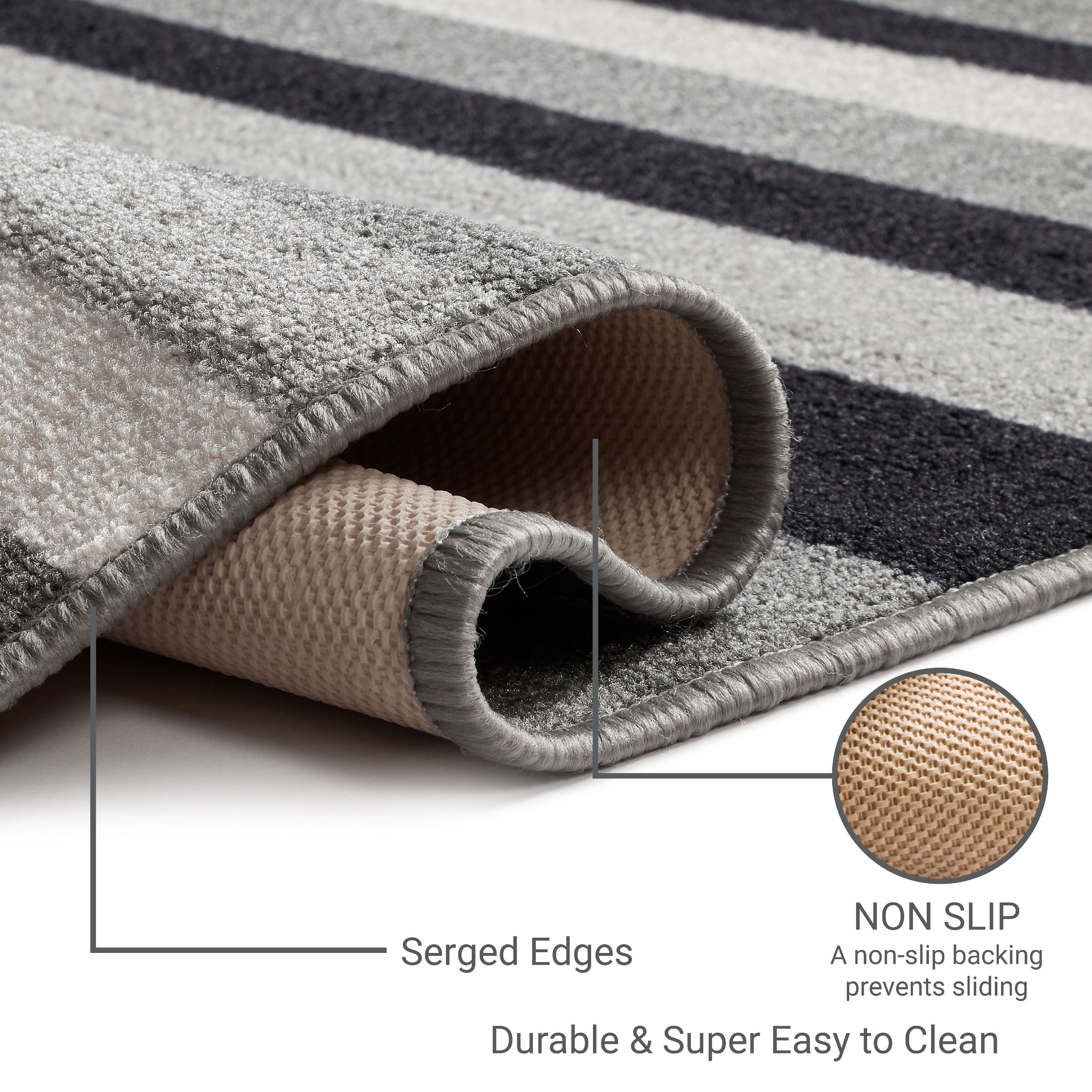  Rubber Backed Area Rug, 39 X 58 inch (fits 3x5 Area), Grey  Striped, Non Slip, Kitchen Rugs and Mats : Home & Kitchen