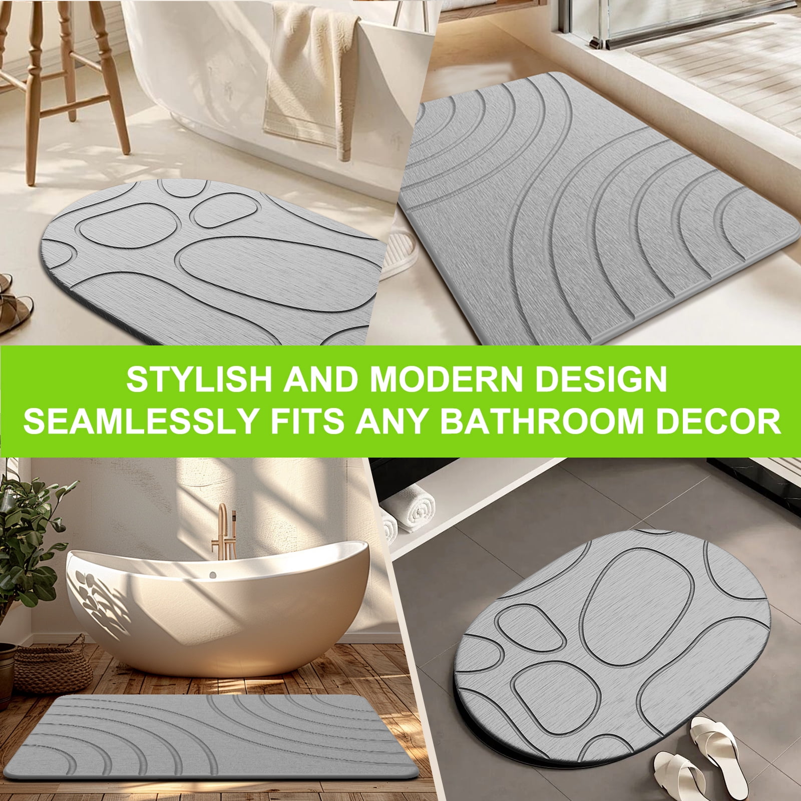Cenepor Stone Bath Mat Diatomaceous Earth Shower Mat, Non-Slip Quick Drying Super Absorbent, Bath Mats for Bathroom, Easy to Clean, 24" x 16" Grey