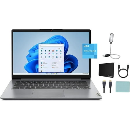 Lenovo IdeaPad 1 14 inch HD（1366x768） Notebook Laptop, Intel Pentium Silver N5030 Quad-core (4 Core), 1.10 GHz, 4GB RAM, 512GB SSD, Windows 11 Home, Platinum Gray + + Mazepoly Accessories