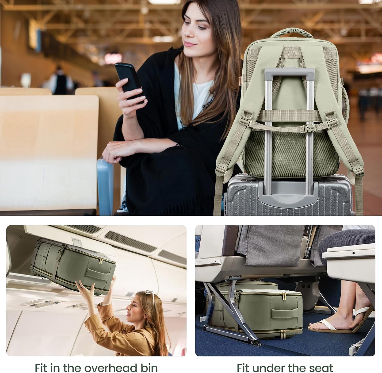 LOVEVOOK Travel Backpack For Women,50L Carry On Backpack Flight Approved,TSA Personal Item Travel Bag Fits 18 Inch Laptop,Business Weekender Overnight Daypack with Toiletry Bag and Cube,White brown
