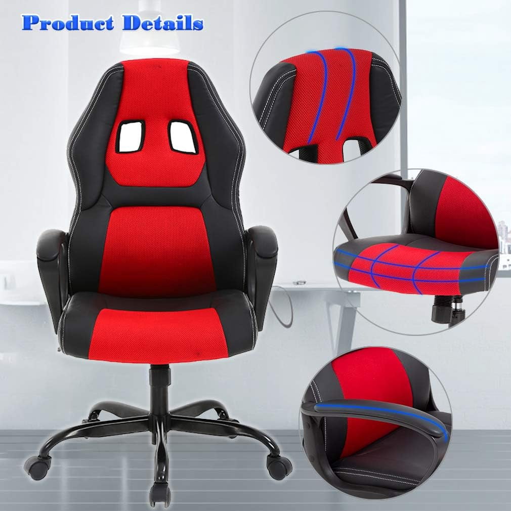 BestOffice PC Gaming Chair - Ergonomic Desk Chair PU Leather w/Lumbar Support for Women, Men (Red)