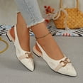 thumbnail image 5 of Samdudou Dress Shoes for Women Closed Toe Pointed Front Slingback Flats Canvas Texture Elegant Botanical Embroidery Chunky Chain Link Hardware Office Evening Party Shoes, 5 of 9