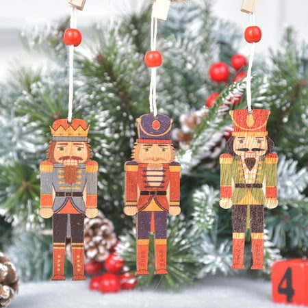 

Juhai 3Pcs Christmas Decor Creative Painted Walnut Soldiers Colored Wooden Pendants