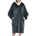 thumbnail image 1 of Sudadera con Capucha Tipo Manta para Mujer, de Forro , Cálida y Acogedora, con Bolsillo. Doble Negro Talla Única, 1 of 7