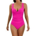 thumbnail image 2 of Alkepwun One Piece Swimsuit Women Vintage Padded Push Up One Piece Bathing Suits Tummy Control Wrap Ruched Swimwear, 2 of 6