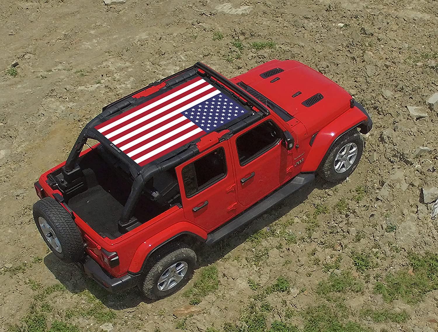 Shadeidea JL Sun Shade compatible with Jeep Wrangler Top Sunshade, JLU Front & Rear -( Black Mesh Screen, NO FADED Flag ) Cover (2018-Current), UV Blocker -10 Years Warranty