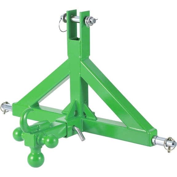 Ladcaser 3-Point Quick Hitch for Category 1 Tractors, 2" Trailer Receiver & Ball Hitch Combo with Towing Hook, Heavy Duty Drawbar Attachment, Green