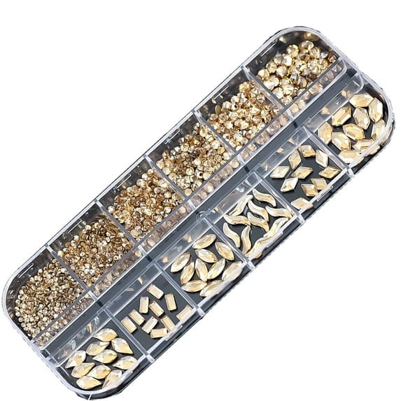 Mictong rhinestone nail art, decorative jewelry, gemstones, DIY nail accessories, 12 sizes suitable for nail decoration, makeup, clothing, shoes, champagne color, 1 piece