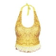 thumbnail image 7 of DHFJKG Women Sequin Crop Top Belly Dance Halter Side Tie Tank Top Coin Tassel Camisole Shirt Sleeveless Glitter Trendy Tops, 7 of 7