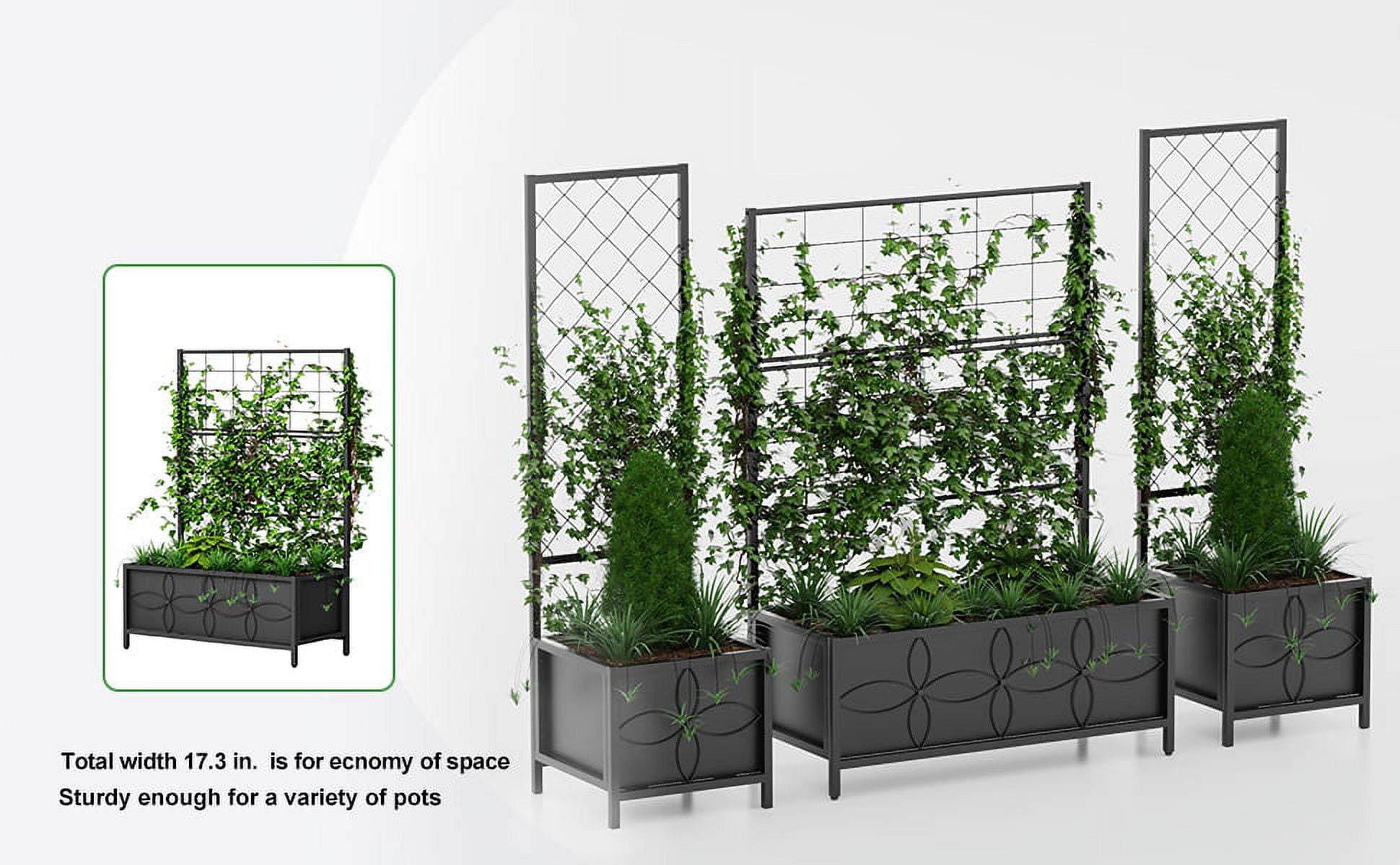 Zhongma Sturdy Raised Garden Bed with Trellis {15.75 x 35.43 x 48.8 in) for Vegetables Flower, Planter Box for Backyard Patio Balcony