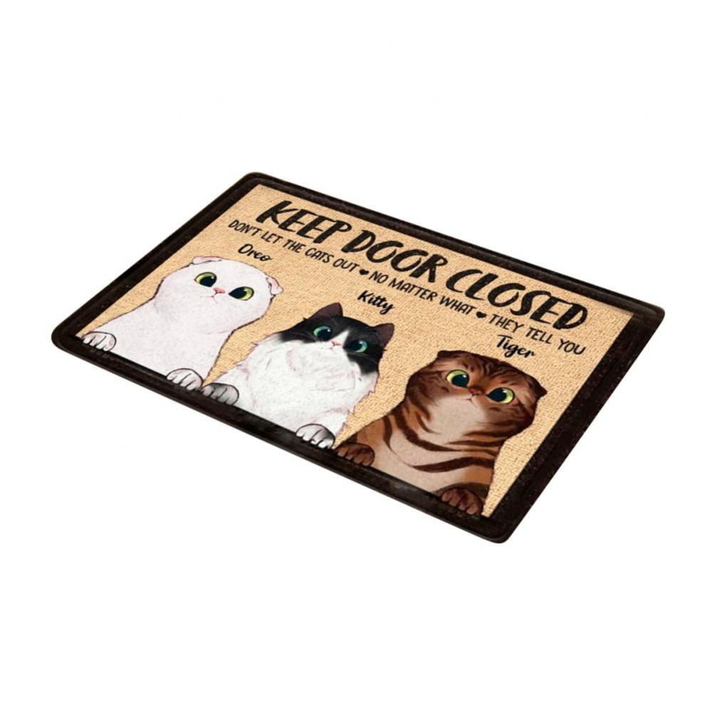 "CURIOUS CAT" DOORMAT WITH NONSKID RUBBER BACKING 18" X 27" CAT WELCOME MAT 