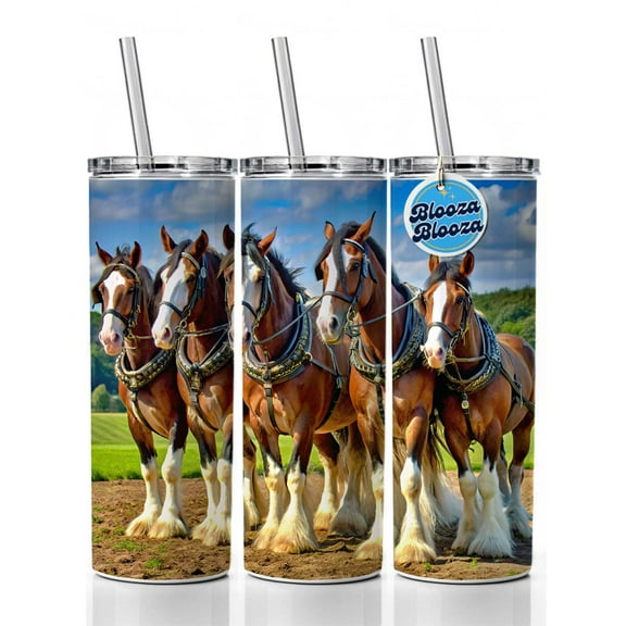 Clydesdale Horses 20oz Insulated Water Bottle Skinny Tumbler Includes Straw