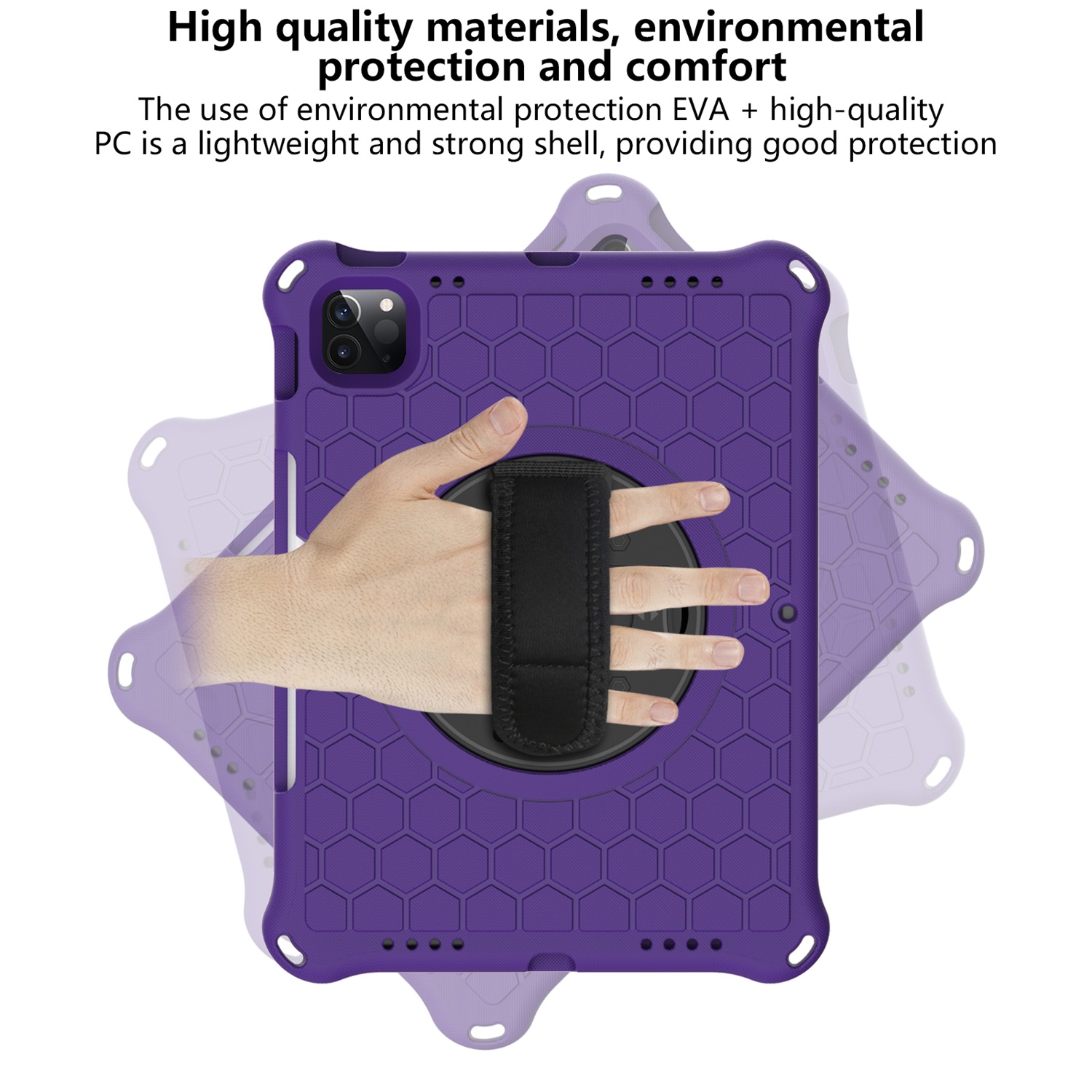 SaniMore for iPad 10th Generation 10.9" 2022 Case with 360° Rotatable Hand Strap, EVA & PC Case with Pencil Holder & Shoulder Strap Multi-Angle Kickstand Shockproof Protective Case, Purple+Black