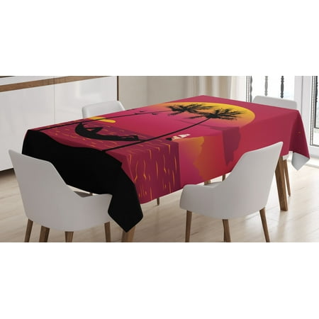 

Island Tablecloth Girl Lying Down in a Hammock Caribbean Coast Relax Vacation Sunset Rectangular Table Cover for Dining Room Kitchen 60 X 84 Inches Dark Coral Orange and Black by Ambesonne