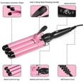 thumbnail image 3 of Rizador de 3 barriles para ondas playeras, rizador de pelo de cerámica rosa turmalina estilo sirena con calentamiento rápido., 3 of 5