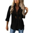 thumbnail image 2 of qolati Button Down Shirts for Women Long Sleeve Wrinkle Free Dress Shirts Retro Embroidered Lace Hollow Out Casual Collared Blouses Business Work Tops Black XXL, 2 of 6