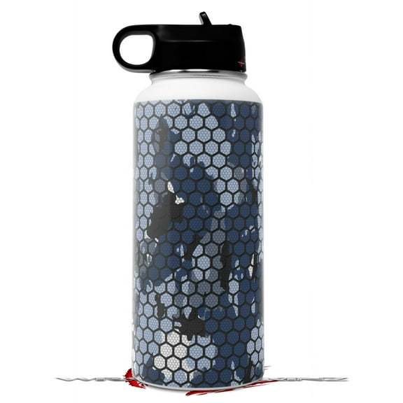 Skin Wrap Decal compatible with Hydro Flask Wide Mouth Bottle 32oz HEX Mesh Camo 01 Blue (BOTTLE NOT INCLUDED)