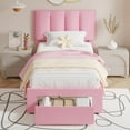 thumbnail image 3 of VECELO Upholstered Bed Frame with Storage Drawers, Twin Size Modern Platform Bed Frame with Adjustable Headboard, No Box Spring Needed, Pink, 3 of 8