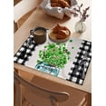 thumbnail image 3 of St. Patrick''s Day Placemats Set of 6,Washable Woven Burlap Cloth Fabric Placemat for Square/Rectangle/Round/Oval Dining Table,Easy Clean Place Mats Black Lattice Green Plant Vase Simple White, 3 of 6